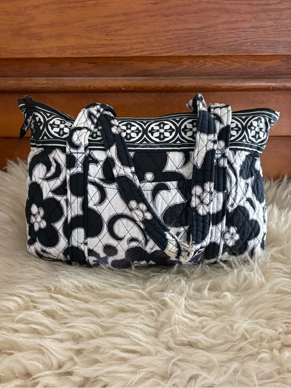 Vera Bradley ‘Night and Day’ Black and White Floral Quilted Tote Bag